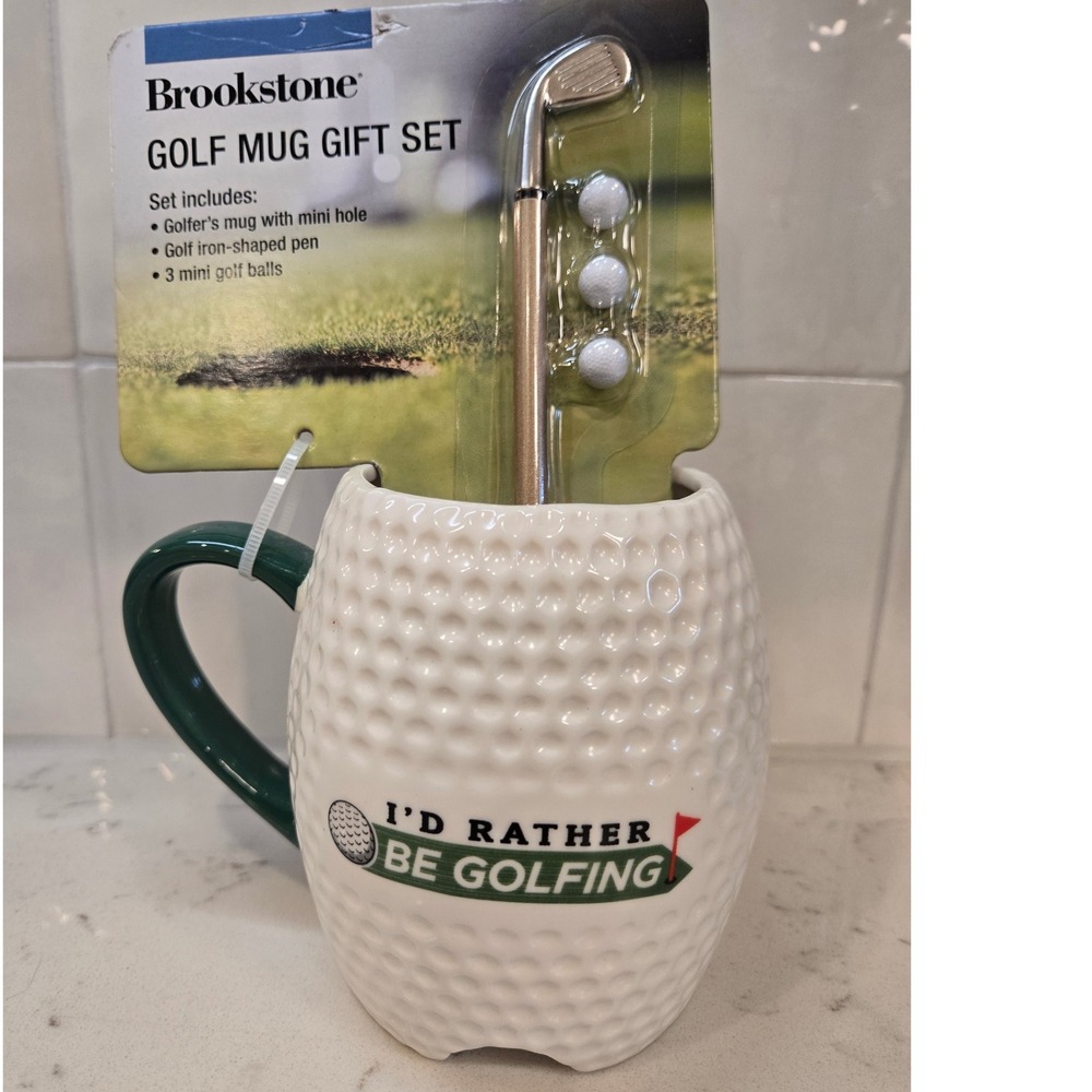 Brookstone Golf Mug Gift Set Ceramic Cup with Iron Pen and Mini Balls SMBKN71562